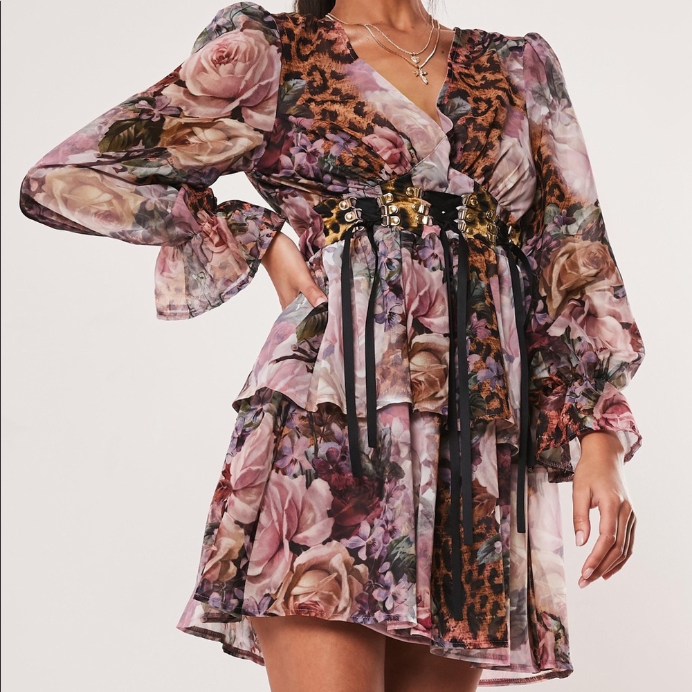 NWT Missguided Pink Floral Leopard Print Corset